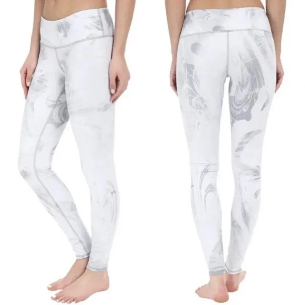 Alo Yoga Marble Airbrush Gray Midrise Leggings Size Small